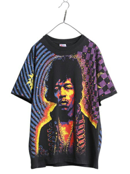 90s USA製 ★ ジミ ヘンドリックス オールオーバー プリント Tシャツ メンズ XL / バンド ロック オフィシャル シングルステッチ イラスト