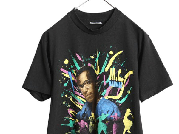90s USA製 ★ MCハマー イラスト プリント Tシャツ メンズ M 古着 オールド ヒップホップ ラップ バンド フォト シングルステッチ 音物 黒