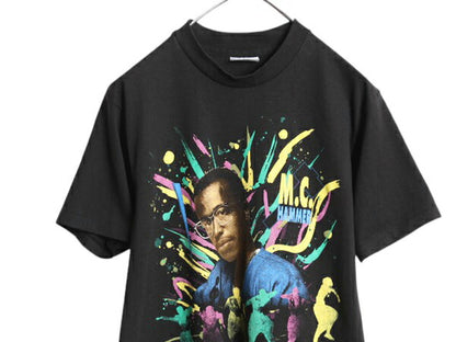 90s USA製 ★ MCハマー イラスト プリント Tシャツ メンズ M 古着 オールド ヒップホップ ラップ バンド フォト シングルステッチ 音物 黒