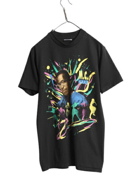 90s USA製 ★ MCハマー イラスト プリント Tシャツ メンズ M 古着 オールド ヒップホップ ラップ バンド フォト シングルステッチ 音物 黒
