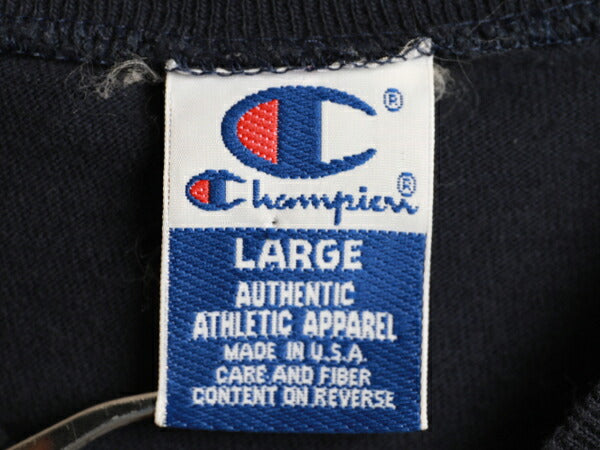 90s USA製 ★ Champion チャンピオン コットン 無地 Vネック 半袖 Tシャツ ( メンズ 男性 L ) 90年代 アメリカ製 紺 古着 USED ソリッド