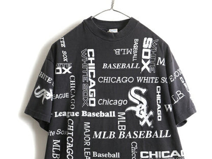 80s Champion MLB CHICAGO WHITESOX ホワイトソックス 総柄 プリント 半袖 Tシャツ (XL)