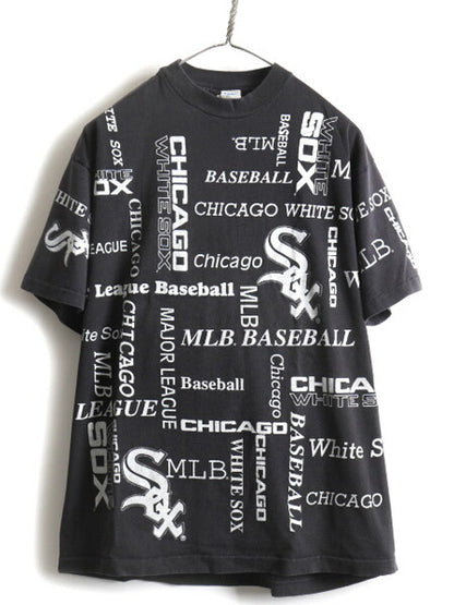 80s Champion MLB CHICAGO WHITESOX ホワイトソックス 総柄 プリント 半袖 Tシャツ (XL)