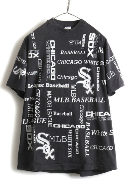 80s Champion MLB CHICAGO WHITESOX ホワイトソックス 総柄 プリント 半袖 Tシャツ (XL)