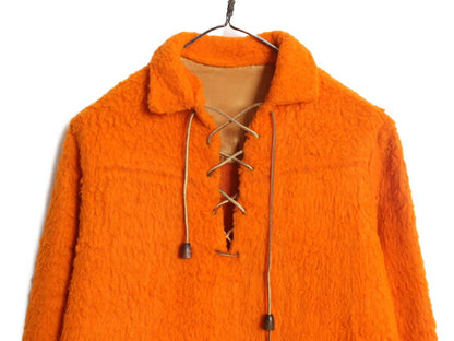 50s 60s ★ レースアップ フェイクファー プルオーバー シャツ メンズ レディース M 程/ ヴィンテージ コディアック パイル フリース 無地