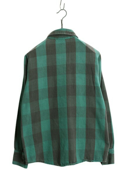 70s USA製 ★ FROSTPROOF ブロック チェック ヘビー フランネル シャツ メンズ S / ヴィンテージ 長袖シャツ ネルシャツ コットン グリーン