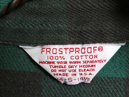 70s USA製 ★ FROSTPROOF ブロック チェック ヘビー フランネル シャツ メンズ S / ヴィンテージ 長袖シャツ ネルシャツ コットン グリーン
