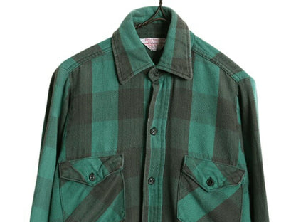 70s USA製 ★ FROSTPROOF ブロック チェック ヘビー フランネル シャツ メンズ S / ヴィンテージ 長袖シャツ ネルシャツ コットン グリーン