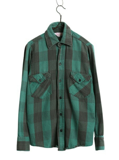 70s USA製 ★ FROSTPROOF ブロック チェック ヘビー フランネル シャツ メンズ S / ヴィンテージ 長袖シャツ ネルシャツ コットン グリーン