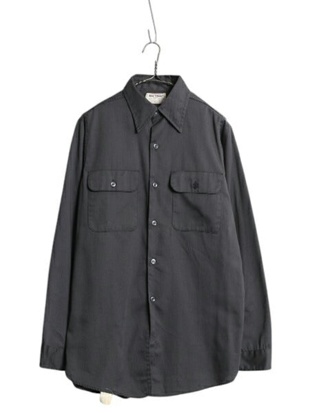 70s USA製 ★ ビッグヤンク 長袖 ワーク シャツ メンズ M 古着 ヴィンテージ ポケット付き ノーアイロン 無地 マチ付き チャコール グレー