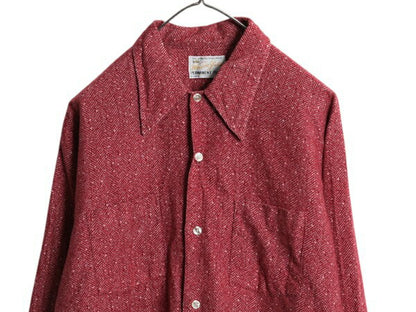 70s ★ ヘリンボーン ストライプ プリント フランネル シャツ メンズ L / 古着 ヴィンテージ 長袖シャツ ネルシャツ ボックス ポケット付き