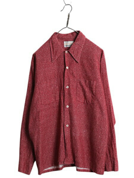 70s ★ ヘリンボーン ストライプ プリント フランネル シャツ メンズ L / 古着 ヴィンテージ 長袖シャツ ネルシャツ ボックス ポケット付き