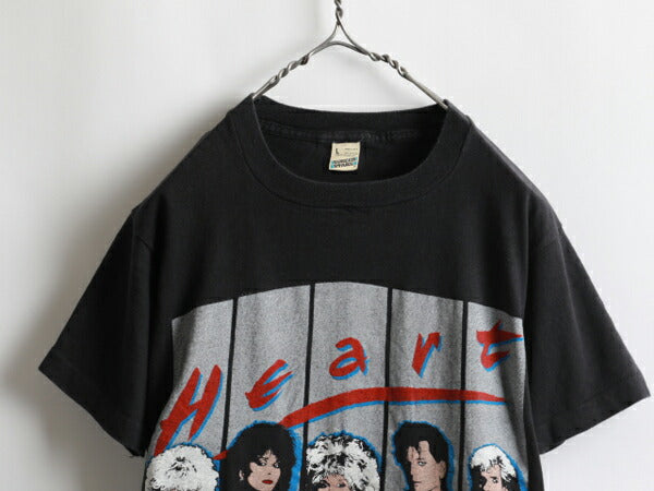 80s USA製 ★ Heart ハート ワールド ツアー プリント 半袖 Tシャツ ( メンズ 男性 L ) 80年代 オリジナル アメリカ製 バンドT ツアーT