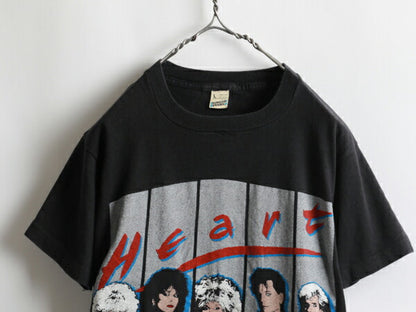 80s USA製 ★ Heart ハート ワールド ツアー プリント 半袖 Tシャツ ( メンズ 男性 L ) 80年代 オリジナル アメリカ製 バンドT ツアーT