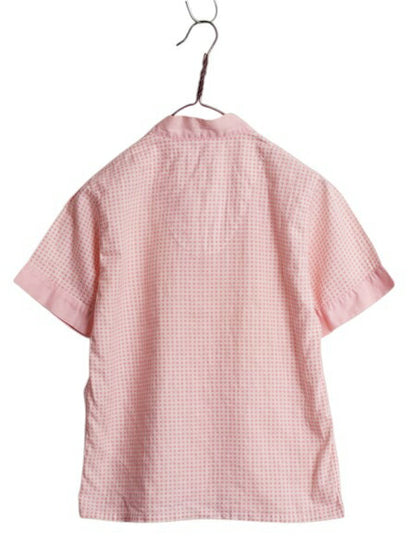 60s ★ ドット 総柄 コットン パジャマ シャツ レディース S 古着 ヴィンテージ スリーピング 半袖シャツ ノーカラー Vネック ピンク 薄手
