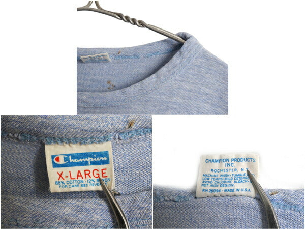 70s USA製 ★ チャンピオン カレッジ プリント 半袖 Tシャツ メンズ XL～ 小さめ L 程/ 古着 ヴィンテージ 当時物 バータグ 88 12 霜降り 青