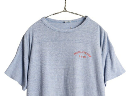 70s USA製 ★ チャンピオン カレッジ プリント 半袖 Tシャツ メンズ XL～ 小さめ L 程/ 古着 ヴィンテージ 当時物 バータグ 88 12 霜降り 青