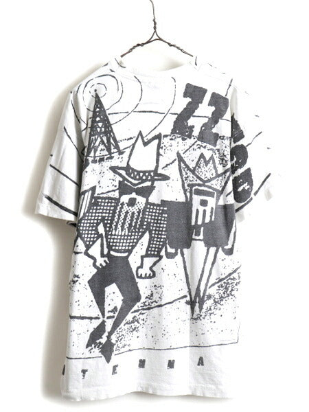 90s ZZ TOP ZZトップ ANTENNA 両面 オールオーバープリント 半袖 Tシャツ (L)