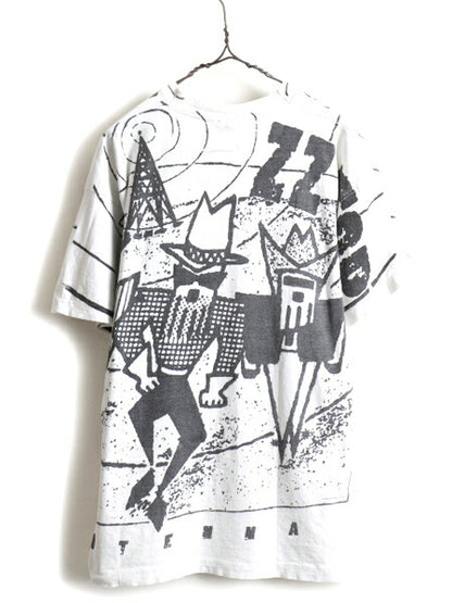 90s ZZ TOP ZZトップ ANTENNA 両面 オールオーバープリント 半袖 Tシャツ (L)