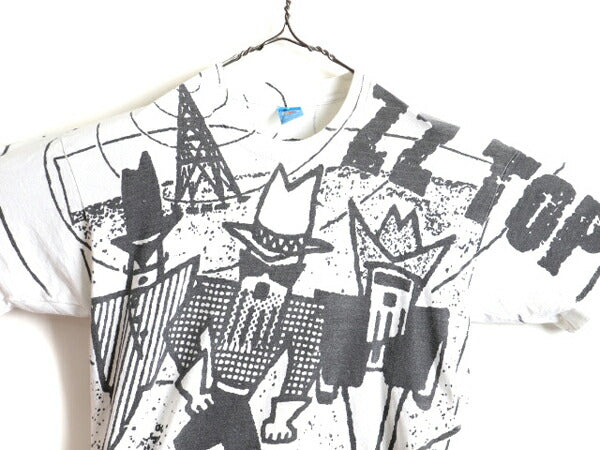 90s ZZ TOP ZZトップ ANTENNA 両面 オールオーバープリント 半袖 Tシャツ (L)