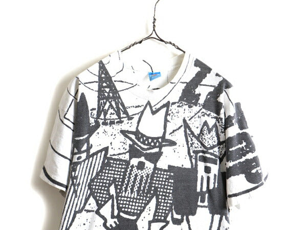 90s ZZ TOP ZZトップ ANTENNA 両面 オールオーバープリント 半袖 Tシャツ (L)