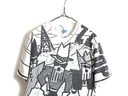 90s ZZ TOP ZZトップ ANTENNA 両面 オールオーバープリント 半袖 Tシャツ (L)