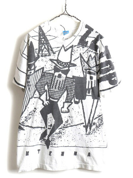90s ZZ TOP ZZトップ ANTENNA 両面 オールオーバープリント 半袖 Tシャツ (L)