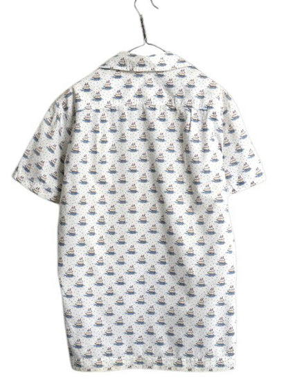 60s 70s ★ 総柄 コットン 半袖 スキッパー シャツ メンズ L / 古着 ヴィンテージ プルオーバー オープンカラー ボックス マリン 船 スター