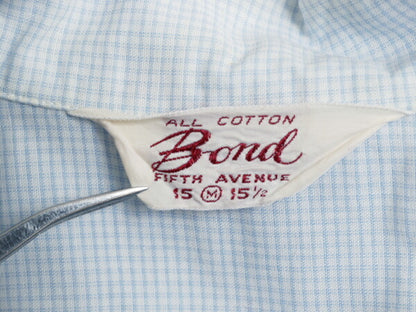 60s USA製 ★ BOND ピンチェック 半袖 オープンカラー シャツ メンズ M 古着 ヴィンテージ 100% コットン ループ留め 開襟 ボックス 白 青