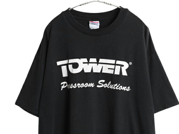 90s ★ TOWER ロゴ プリント Tシャツ メンズ XL / 古着 オールド 当時物 グラフィック 大きいサイズ 企業物 シンプル モノトーン ブラック