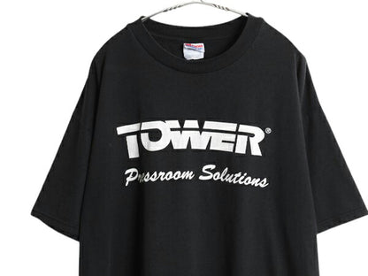 90s ★ TOWER ロゴ プリント Tシャツ メンズ XL / 古着 オールド 当時物 グラフィック 大きいサイズ 企業物 シンプル モノトーン ブラック