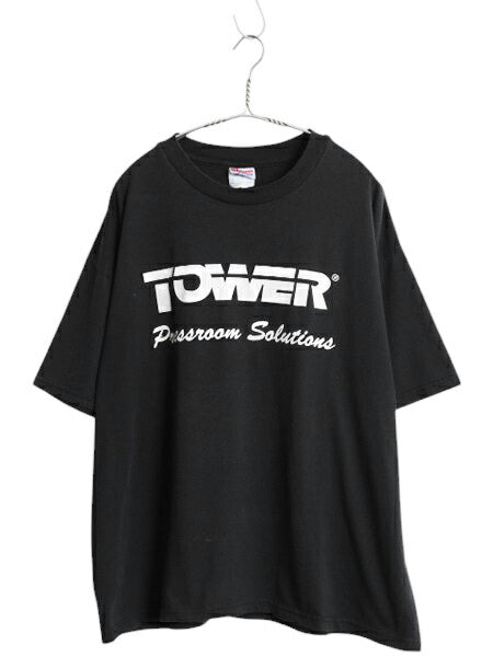 90s ★ TOWER ロゴ プリント Tシャツ メンズ XL / 古着 オールド 当時物 グラフィック 大きいサイズ 企業物 シンプル モノトーン ブラック