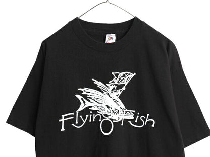 90s USA製 ★ 企業 ロゴ イラスト プリント Tシャツ メンズ XL 古着 オールド 当時物 バンド 音物 アウトドア フィッシュ グラフィック 黒