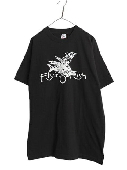 90s USA製 ★ 企業 ロゴ イラスト プリント Tシャツ メンズ XL 古着 オールド 当時物 バンド 音物 アウトドア フィッシュ グラフィック 黒