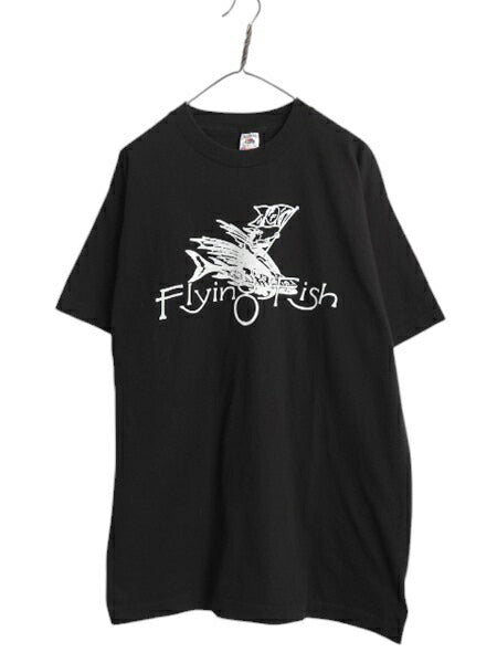 90s USA製 ★ 企業 ロゴ イラスト プリント Tシャツ メンズ XL 古着 オールド 当時物 バンド 音物 アウトドア フィッシュ グラフィック 黒