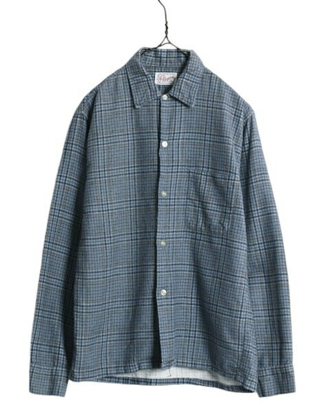 60s ★ チェック プリント フランネル 長袖 シャツ メンズ S 古着 60年代 ヴィンテージ 長袖シャツ ネルシャツ ネル ボックス ポケット付き