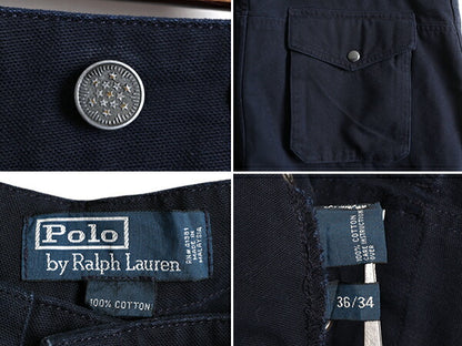 90s ★ ポロ ラルフローレン ファイヤーマン タイプ コットン ダック パンツ メンズ 36 30 古着 90年代 オールド POLO フック 13スター 紺