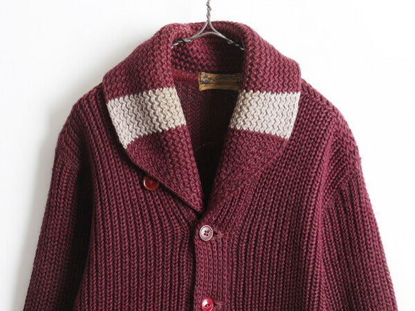 50's Curl-Rite サガラワッペン付き ショールカラー ウール ニット カーディガン (L程)