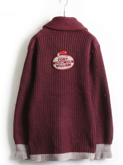 50's Curl-Rite サガラワッペン付き ショールカラー ウール ニット カーディガン (L程)