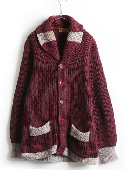50's Curl-Rite サガラワッペン付き ショールカラー ウール ニット カーディガン (L程)