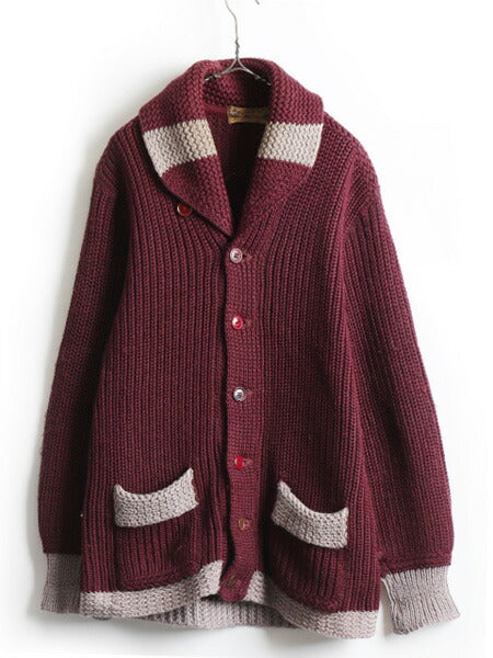 50's Curl-Rite サガラワッペン付き ショールカラー ウール ニット カーディガン (L程)