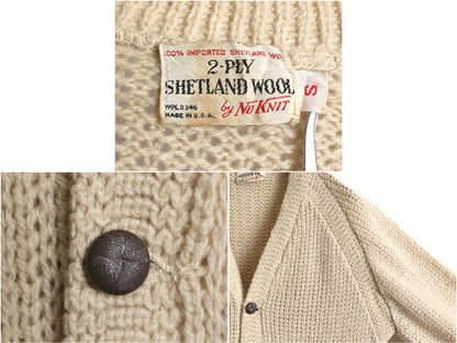 60s USA製 ★ シェットランド ウール ニット カーディガン メンズ S / 古着 60年代 ヴィンテージ セーター ポケット付き 無地 ナチュラル