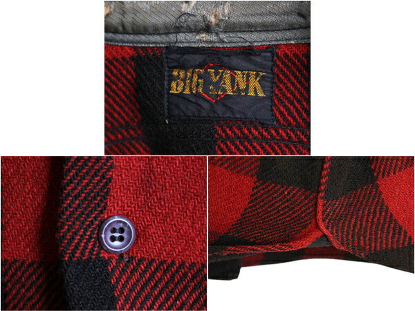 40s ★ BIGYANK マチ付き ブロック チェック ウール シャツ メンズ M 程 / ヴィンテージ ビッグヤンク 長袖シャツ CPO ワーク バッファロー