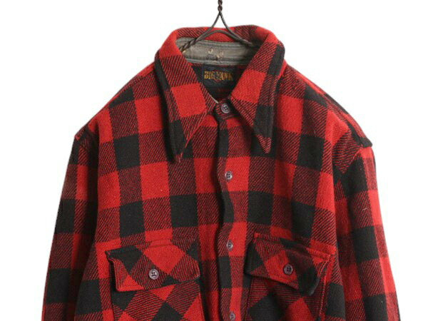 40s ★ BIGYANK マチ付き ブロック チェック ウール シャツ メンズ M 程 / ヴィンテージ ビッグヤンク 長袖シャツ CPO ワーク バッファロー