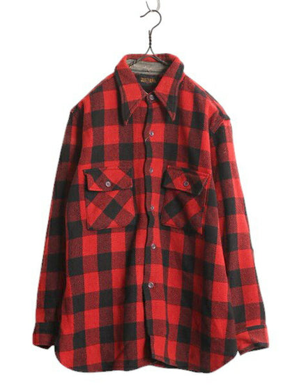 40s ★ BIGYANK マチ付き ブロック チェック ウール シャツ メンズ M 程 / ヴィンテージ ビッグヤンク 長袖シャツ CPO ワーク バッファロー