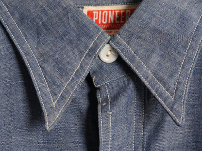 デッドストック 40s ★ パイオニア マチ付き シャンブレー シャツ 15 メンズ XL 程/ 新品 ヴィンテージ 100% コットン モンゴメリーワード