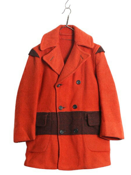 30s ★ CARSS MACKINAW ダブルブレスト マッキーノ コート メンズ M / ヴィンテージ ボーダー ブランケット ウール ダブル ジャケット 赤