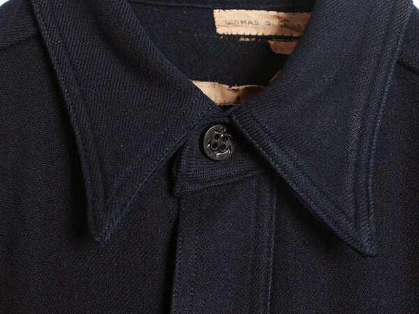 40s ★ 米軍実物 USN ネイビー 片ポケ CPO シャツ メンズ S 程 古着 ヴィンテージ ミリタリー NAVY 海軍 ウール 無地 紺 マチ付き ダブル襟