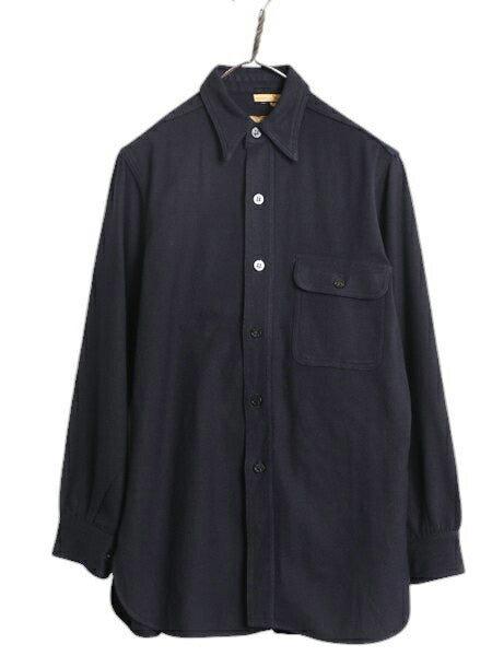 40s ★ 米軍実物 USN ネイビー 片ポケ CPO シャツ メンズ S 程 古着 ヴィンテージ ミリタリー NAVY 海軍 ウール 無地 紺 マチ付き ダブル襟