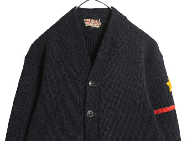 40s 50s ★ レタード ニット カーディガン メンズ M 古着 ヴィンテージ ウール アワード セーター カレッジ スター サガラ ワッペン 黒 赤
